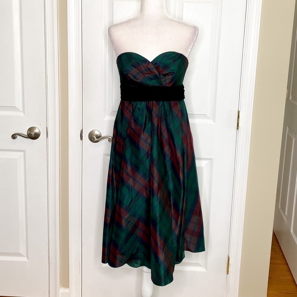 Kay Unger strapless silk dress plaid velvet size 2